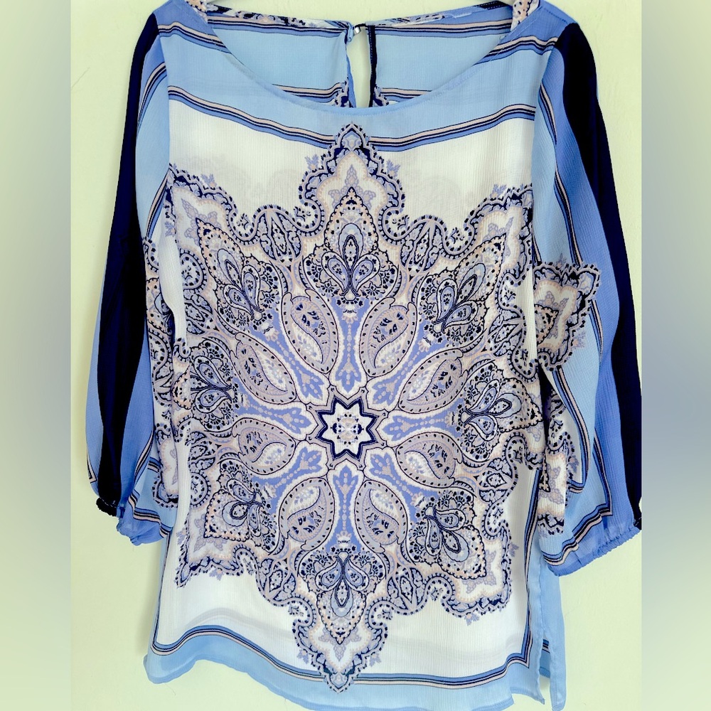 Elegant Blue Paisley Blouse